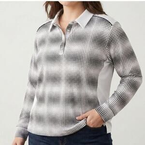 Jack Smith Athletic Womens 2XL Long Sleeve Polo Shirt White Black Geometric